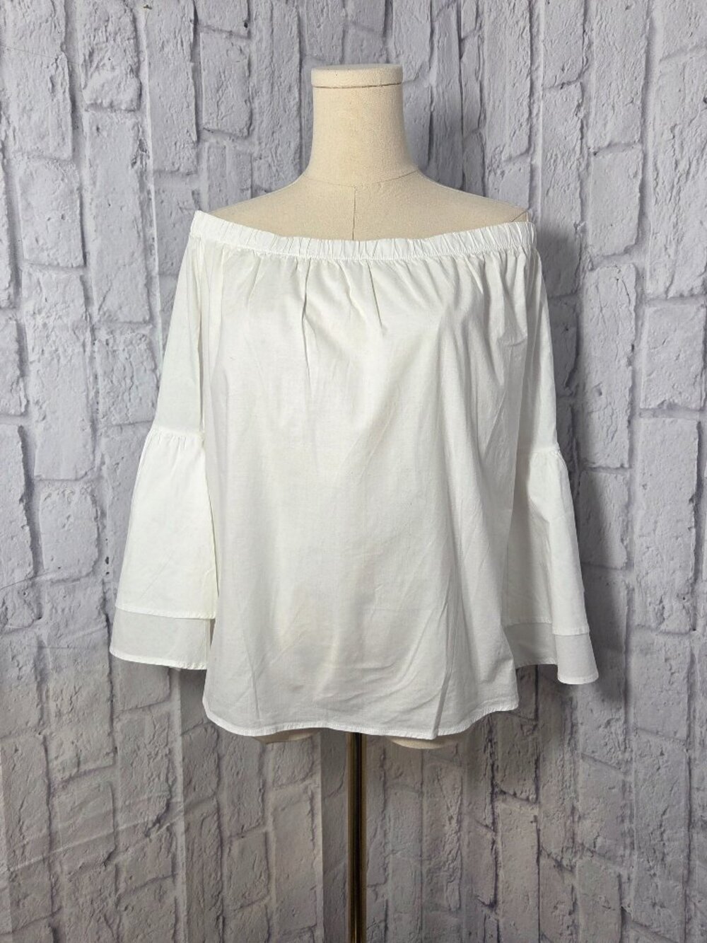 Lucky Brand 1X Bright White Off-The-Shoulder Bell 3/4 Sleeve Flirty Blouse
